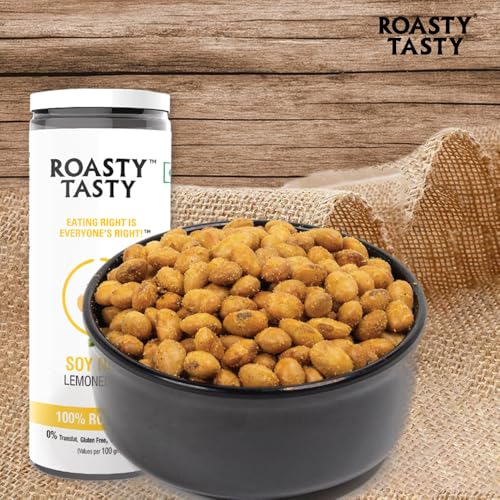 Image of Roasty Tasty Roasted Soy Nuts Snacks | Lemonee Lime | Crunchy & Tasty Snacks | Zero Cholesterol, Gluten-Free | Healthy Roasted Namkeen Snacks | Roasted Snack, Not fried Snack I Snack for Weight Loss I Protein Snack I Healthy Snacks | Pack of 1 - 150g