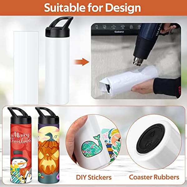 24 Pack Sublimatie Tumbler 20oz drievoudig geïsoleerde roestvrijstalen sportwaterfles met rietje deksel blanco sublimatie beker met doe-het-zelf stickers, krimpfolie, rubberen basis, warmteband voor