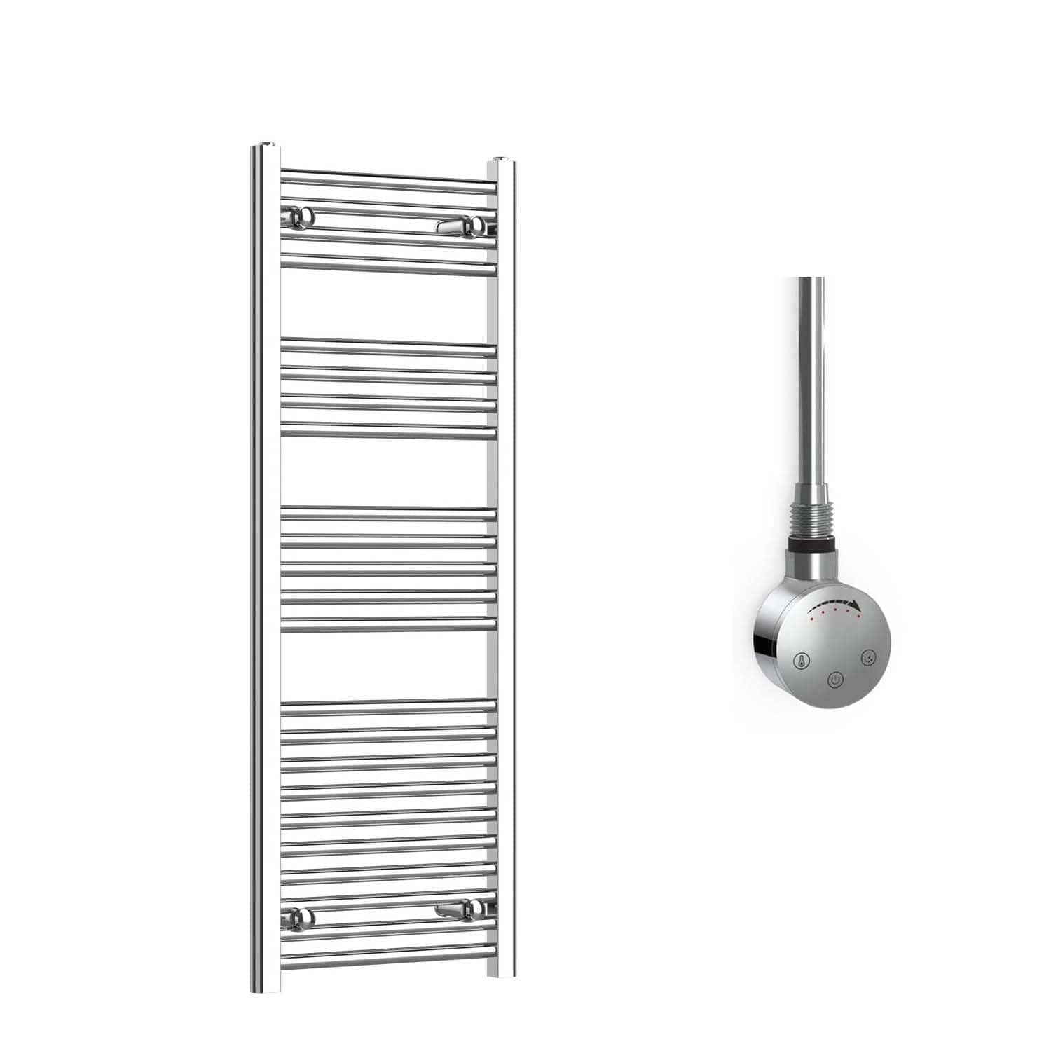 Companyblue 400 x 1200mm Sparkling Chrome Electric Heated Towel Rail with Thermostatic Heating Element - Slim Flat Vertical Radiator - Pre-Filled Electric Towel Warmer