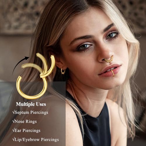 Besteel Hypoallergenic Septum Rings 16G 8mm Surgical Steel Clicker Nose Rings Hoops Set Small Lip Cartilage Helix Daith Piercing Jewelry for Women Men 16 Pcs Gold Silver Black3