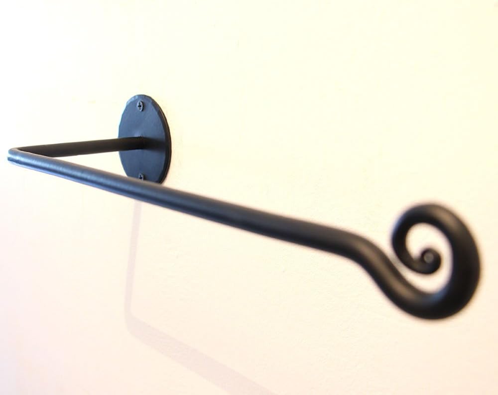 Blacksmith Handmade Wall Mount Wrought Iron Rustic Black Metal Paper Towel Holder for Kitchen (Black)