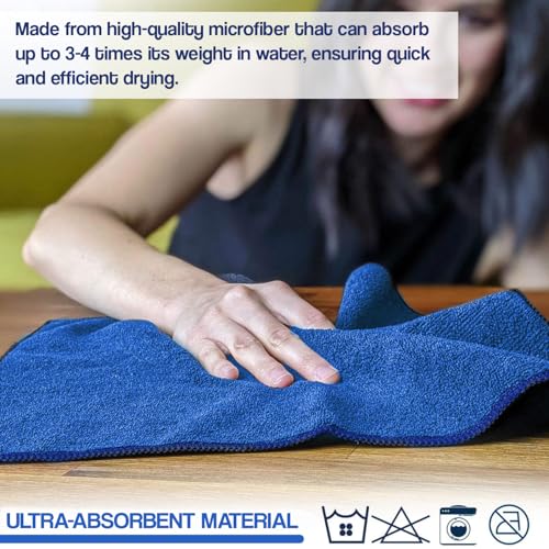 Image of Allextreme 340 GSM Microfiber Cloth Reusable Lint & Streak-Free Extra Soft Super Absorbent Double Sided Plush Towel for Car Bike Detail Cleaning Kitchen Window Wash Drying (40 X 40cm, 4Pc, Blue)