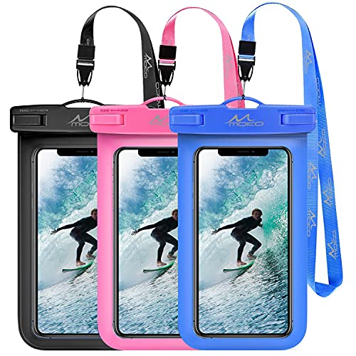 MoKo Waterproof Phone Pouch Holder [3 Pack], Underwater Phone Case Dry Bag with Lanyard Compatible with iPhone 13/13 Pro Max/iPhone 12/12 Pro Max/11 Pro Max, X/Xr/Xs Max, Samsung S21/S10/S9/S8 Plus
