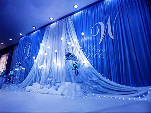 20x10ft Luxury Wedding Stage Silk Backdrop Background Curtains with Beauty Yarn Gauze Decoration (Royal Blue+White)