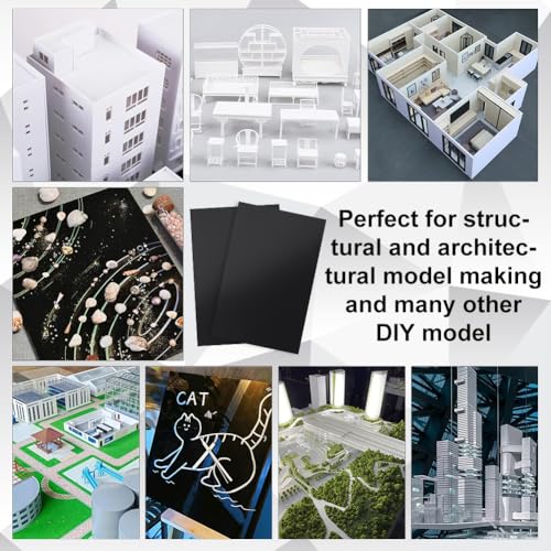 Image of OLYCRAFT 12 Sheets Black ABS Plastic Sheet 5.9x3.9 Inch ABS Plastic Panel 0.5mm Thick Hard Plastic Sheet Polystyrene Flexible Plastic Board Sheet for Building Model Material Supplies