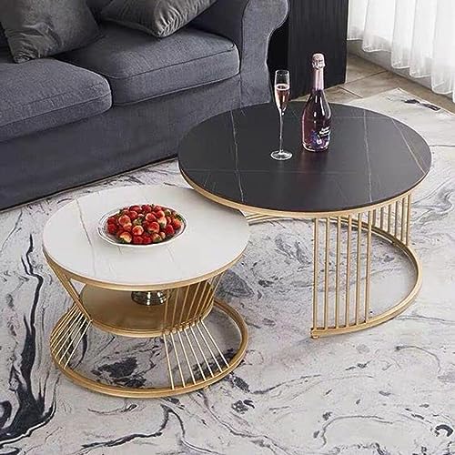 Image of Metal Round Coffee Table, Modern Minimalist Side Table Combination, (Black-White-Gold)