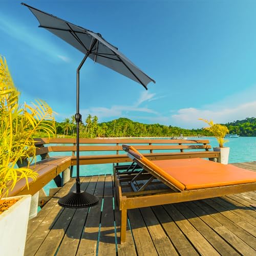 Image of Abba Patio 7.5FT Lyon Outdoor Patio Umbrella Outdoor Table Umbrella with Push Button Tilt and Crank Market Umbrella 6 Sturdy Ribs UV Protection Waterproof for Garden Deck Backyard Pool Grey