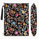 Book Sleeve for Book Lover with Zipper Protector Paperback Cover, Wildflowers Pattern Book Pouch Gifts for Women Birthday Graduation (Black Wildflower, Large)