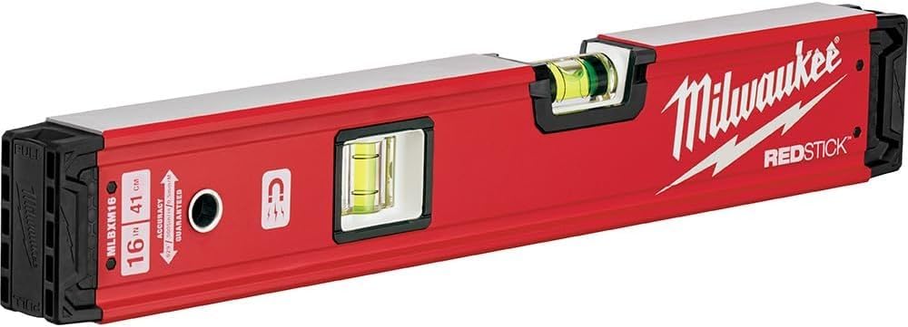 Milwaukee electrical level Milwaukee REDSTICK MLBXM16 Magnetic Box Level, 16 in L, 2 -Vial, Magnetic, Aluminum, Red