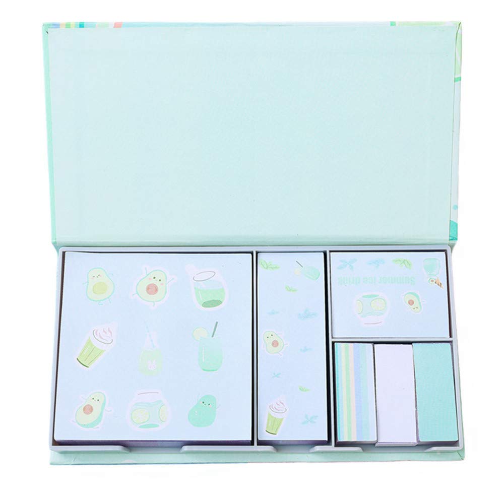 Funny live 480pcs Sticky Notes Total, Self-Stick Notes Box Sets, Cute Cartoon Paper Markers Tabs Page Flags Sticky Index Tabs with Holder Box, 4 Sizes Self-Stick Notes (Green - Holiday Mood)