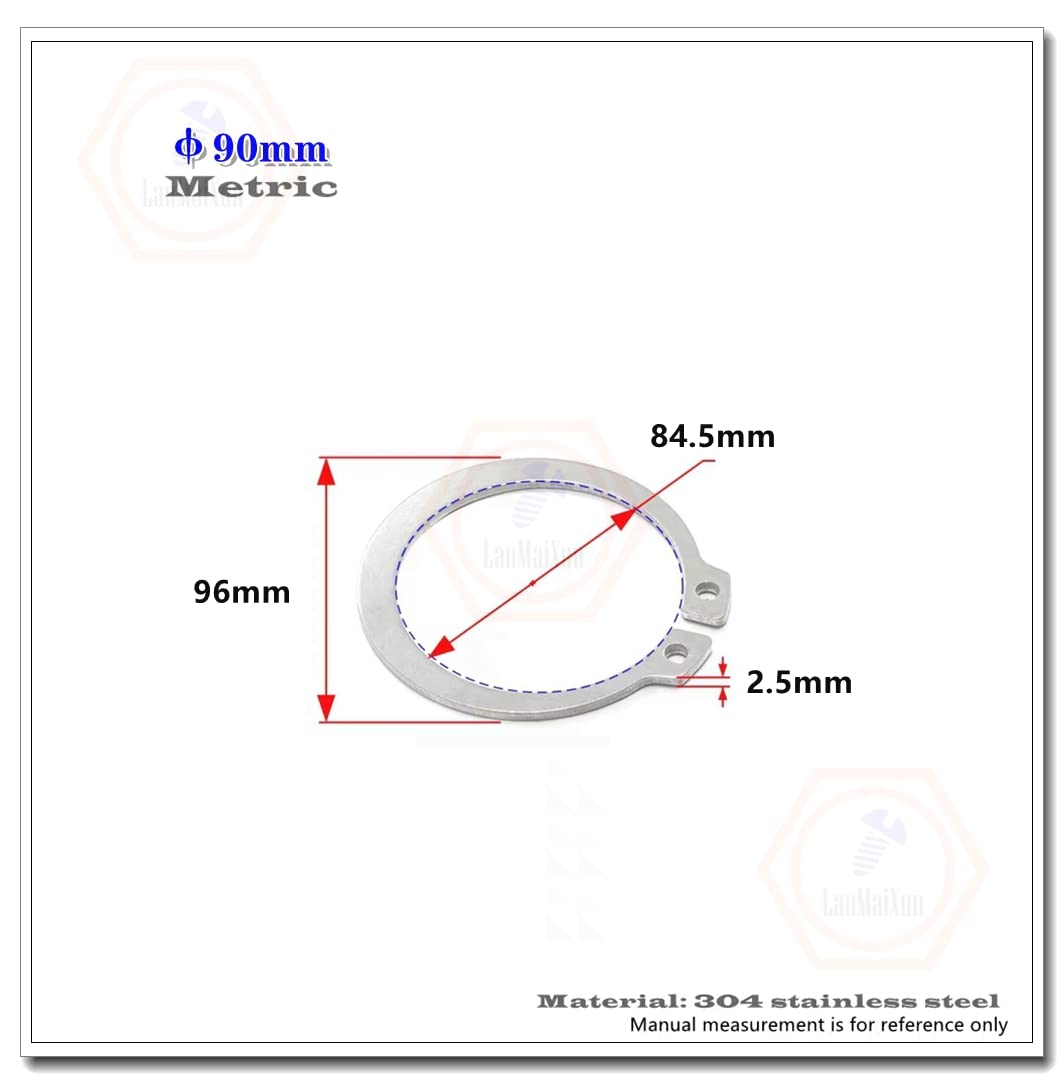 2pcs 90mm,External Circlips C-Clip Retaining Shaft Snap Rings 304 Stainless Steel