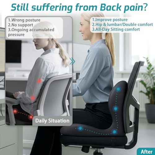 Image of Memory Foam Seat Cushion,Office Chair Cushion with Lumbar Support for Back Pressure Relief, Car Seat Cushion with Adjustable Strap,Sciatica Pad Cushions for Car,Truck, Desk,Gaming Chair