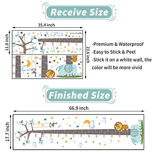 Height Measurement Growth Chart Wall Stickers, Cartoon Animals Monkey Elephant Height Measure Decals, Moon Hanging Ruler Decor, Removable Height Tree Diy Art Murals For Kids Bedroom Baby Nursery #TOP2