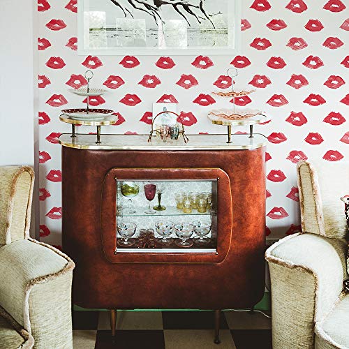 Tempaper x Novogratz Red Painted Lips Removable Peel and Stick Wallpaper, 20.5 in X 16.5 ft, Made in the USA by Tempaper - Used condition - Image 3