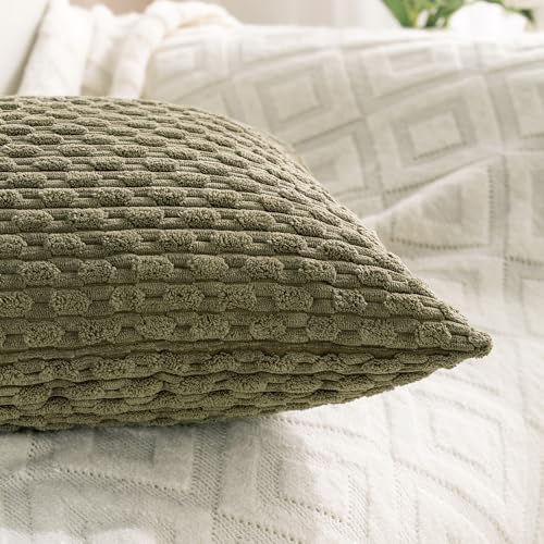 Set of 4 Olive Green Decorative Throw Pillow Covers 18x18 Inch Corduroy Pillow Covers for Bed Couch Sofa Living Room Soft Square Cushion Cases