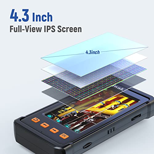 Triple Lens Endoscope Camera,Oiiwak 1080P Borescope Inspection Camera With 4.3" Ips Screen, Ip68 Waterproof Flexible Automotive Scope Camera,32Gb Card,2 Accessories (3.5M/11.5Ft) #TOP4