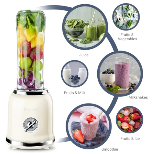 Personal Blender, Roter Mond Powerful Smoothie Blender with 2 Portable Bottle 2 Speed Control & Pulse Function 6 Stainless Steel Blades, BPA Free (Cream) - Image 4