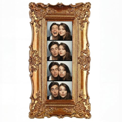 Wonderjune 2 x 6 Inch Vintage Gold Photo Booth Frames Photo Booth Frames Antique Ornate Resin Frame with Glass Front Tabletop & Wall Display for Wedding Party Decor(Gold 1 Pack)