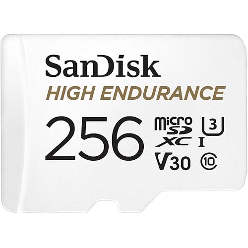 SanDisk 256GB High Endurance Video microSDXC Card with Adapter for Dash Cam and Home Monitoring systems - C10, U3, V30, 4K UHD, Micro SD Card - SDSQQNR-256G-GN6IA