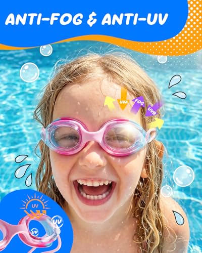 Aegend Swim Goggles for Kids Age 3-8 (Pink & Green) — view 4
