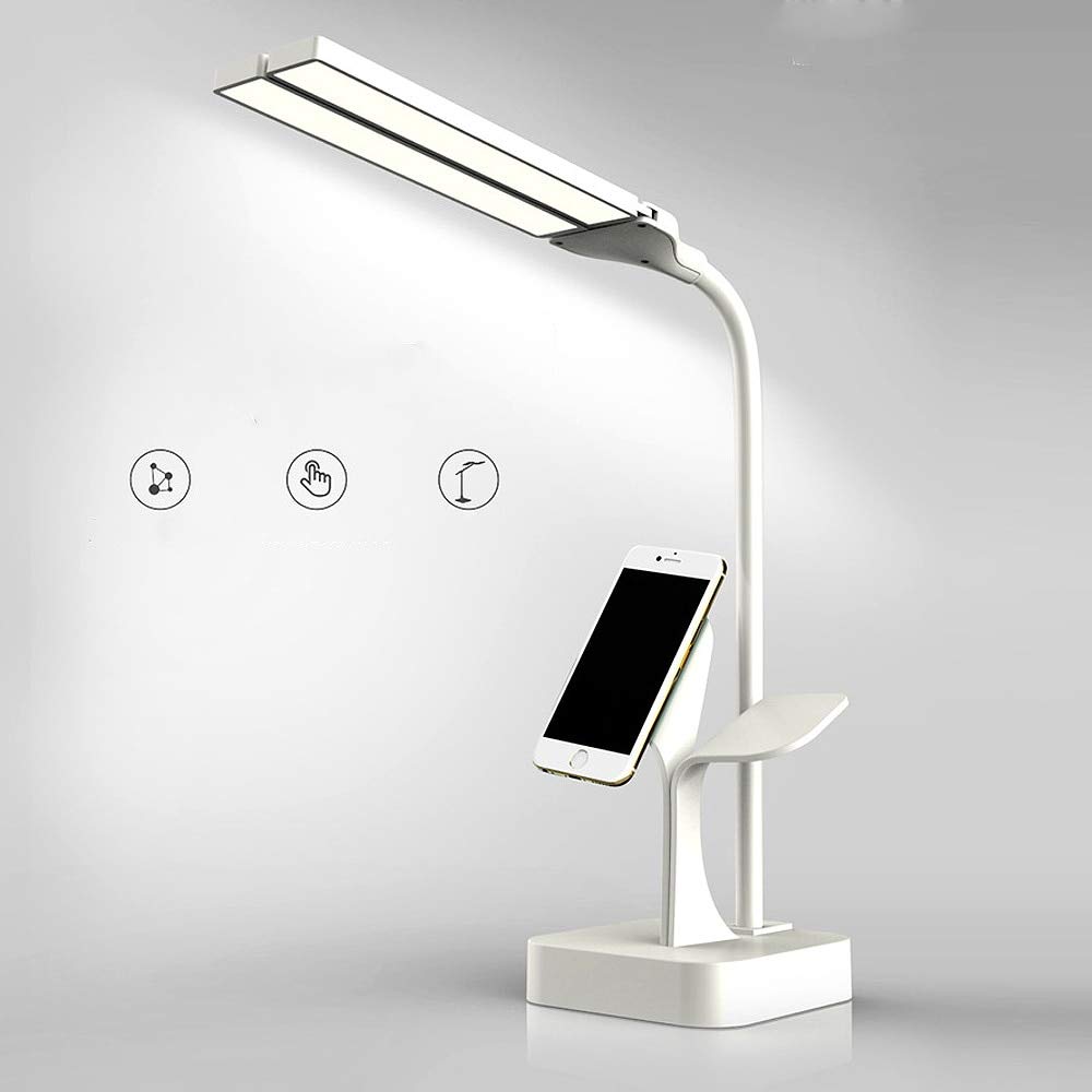 RajoNN Lámpara de Mesa Lámpara de Escritorio LED de Doble Cabezal Recargable por USB, Interruptor táctil Regulable Continuo, lámpara de Mesa, protección para los Ojos, luz de Lectura, Soporte para