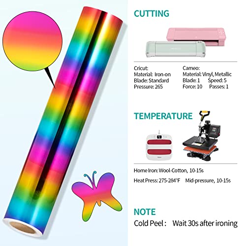 Vinyl Frog Metallic Foil Htv Vinyl Roll 12"X5Ft Rainbow Heat Transfer Vinyl Holographic Chrome Iron On Vinyl Easy To Cut & Weed Diy Heat Press Design For T-Shirts #TOP2