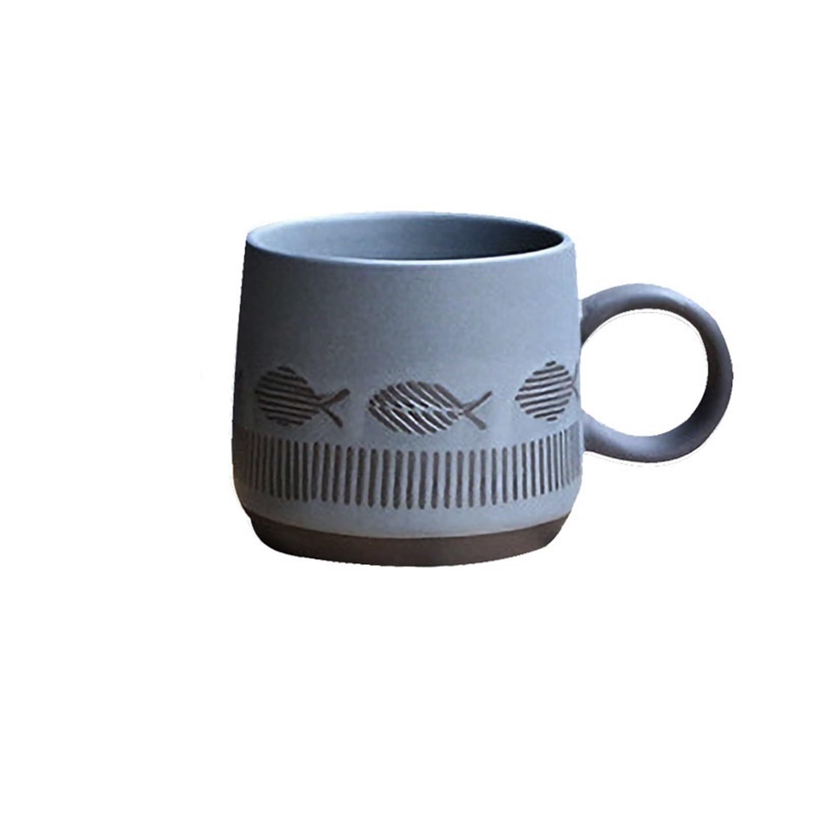 HLHLOP777 Coffee Mugs Vintage Stoneware Coffee Cup Striped Fish Breakfast Oatmeal Mug Coffee Cup
