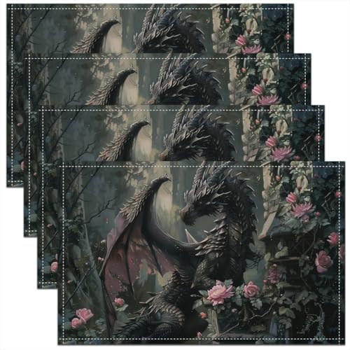 Set de table cuisine 30x45cm lot de 4 napperons de table lavables dragon