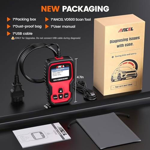 ANCEL VD500 OBD2 Diagnosegerät für VW/für Audi/für Skoda/für Seat, Fehlercodes Auslesen und Löschen Motor EPB ABS SRS OBD Öl TPS Zurücksetzen Reset Tool in Deutsch