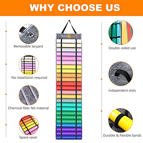 HTVRONT Vinyl Roll Holder With 24 Compartments, Organizer Rack Wall Mount/Hanging Over The Door, Craft Vinyl Storage Idea, Gift Wrap Organizer (Grey) - Image 4