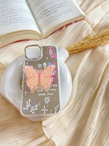 Image of COVERLY for iPhone 14 Plus 3D Luxury Butterfly Resin Stand Phone Case,Trendy Mirror Pop Cute Makeup Art Laser Cut Fluttering Wings Love Phone Holder Princess Cover for Apple iPhone 14 Plus