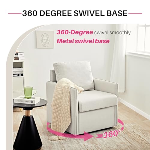 Redlife Swivel Accent Chair with Storage, Upholstered Fabric Accent Chair, Mid Century Modern Accent Chair for Living Room, Bedroom(Beige)