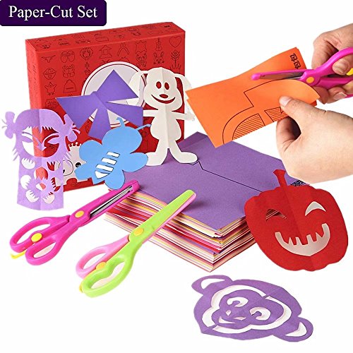 qiaoniuniu Fun Paper-Cut Set; Paper Cutting; Paper Art; Scissor Skills Activity Cutting Book; Kids Scissors Crafts Kits Preschool-120 Pages with A Pair of Child-Safe Scissors