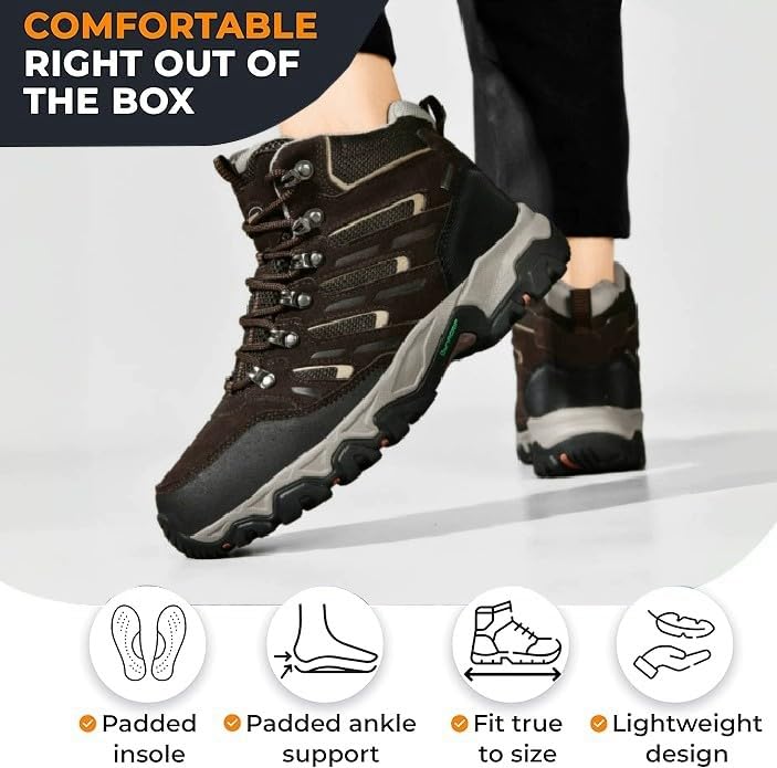 ROCKMARK Men's Waterproof Hiking Boots Outdoor Mid Trekking Lightweight Mountaineering Shoes(D428 brown,11)