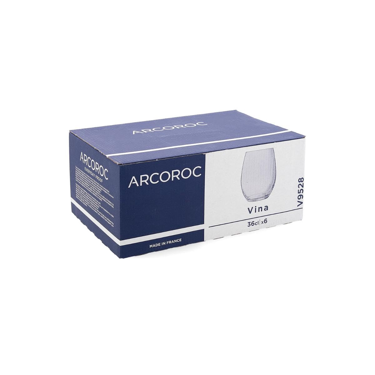 Arcoroc Vina Lot De 6 Verres Résistants 36cl - Empilables, Lave-Vaisselle Et Micro-Ondes, Parfaits Pour Quotidien Et Réceptions