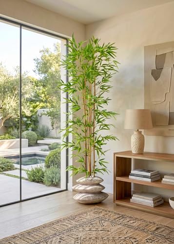 Image of Artificial Single Bamboo Plant Stem, Realistic Faux Bamboo Stick with Natural Leaves, Decorative Indoor Greenery for Home, Office, Hotels, DIY Arrangements & Interior Decoration