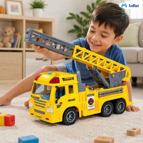Image of FunBlast Fire Rescue Truck Toy - Realistic City Fire Engine with Light, Sound & Water Spray, Friction Powered Fire Truck Vehicle Toy for Kids Boys & Girls Age 3+ (Yellow)