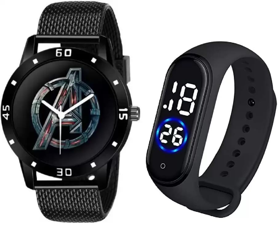 SELLORIA Plastic Brand Digial Boys Men's Black Wrist Watch Good Return Gift For Boys Digital And Analog Watch For Men Pack Of 2 Bast Watches (Black)
