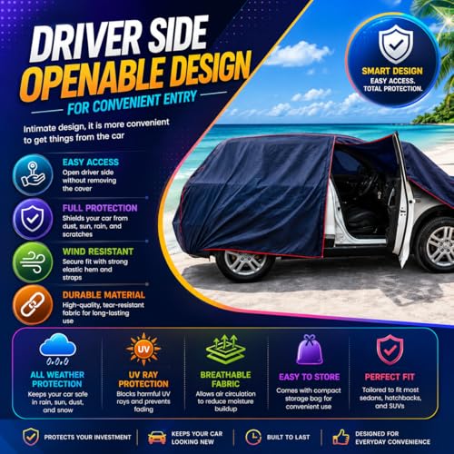 Image of Able Parashuit Blue WR Water Resistance Car Body Cover with Mirror Pockets and Driver Door Zipper Compatible for Honda BRIO (2018 to Till Now Model)