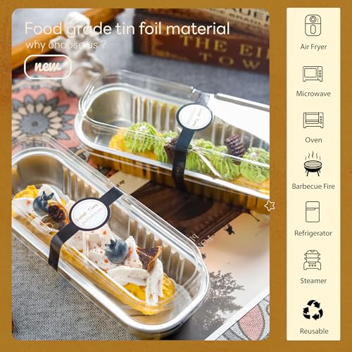 Image of NPLUX Loaf Pans with Lids, 100 Pack Gold 6.8oz for Dessert Displays | Works for sweet bites, savory samples, dips and layered cups; single-base workflow helps limit dish handling.