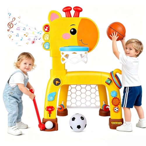 Image of Toddler Basketball Hoop, Soccer Goal, Golf Toy Game with Light and Music | 4-in-1 Kids Sports Activity Center with Lights and Music, Gifts for Boys and Girls Ages 1-3