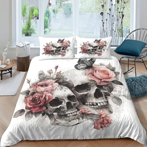 Linge de lit crâne et fleurs pour chambre ado gothique - 4