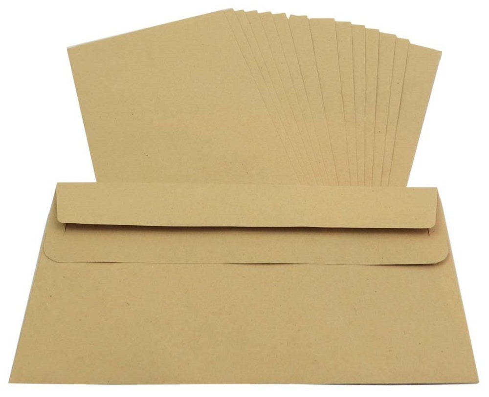 20 Brown Manilla DL/Letter Size Self Seal Plain Paper Envelopes 110 x 220mm 80gsm - Office Postal Mailing Postage Posting Supplies