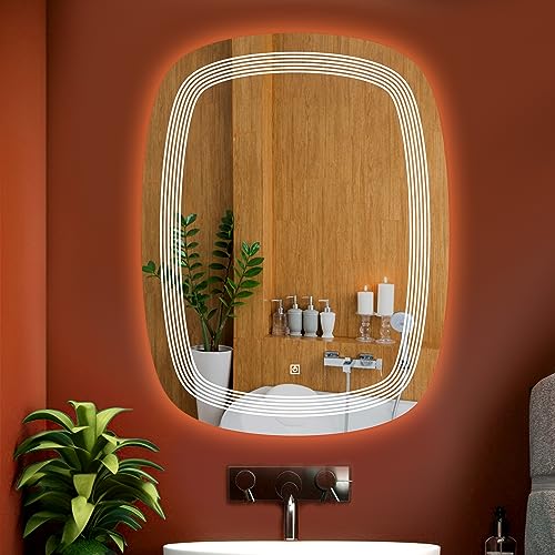 Image of 18x24 Inch Wall-Mounted LED Mirror with Smart Sensor and 3-Color Light (Warm, White, Natural) | Mirror Light, Wash Basin Wall and Fancy Washbasin Mirror,Smart LED Design