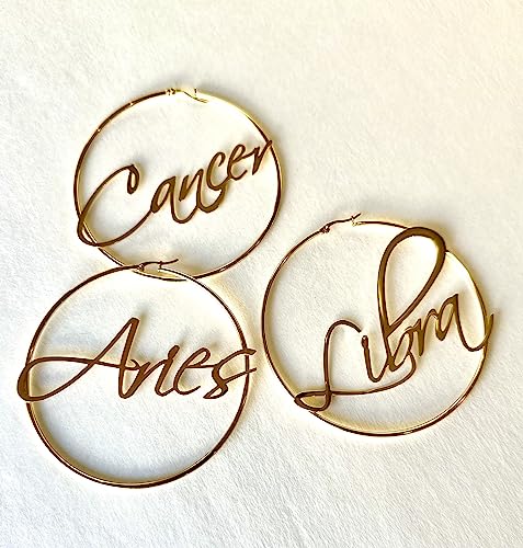 Boho Horoscope 12 Zodiac Sign Hoop Earrings 18k Gold Plated Womens Fashion Jewelry Astrology Inspired Jewelry Women Teens Hypoallergenic Lightweight Hoop Earrings4