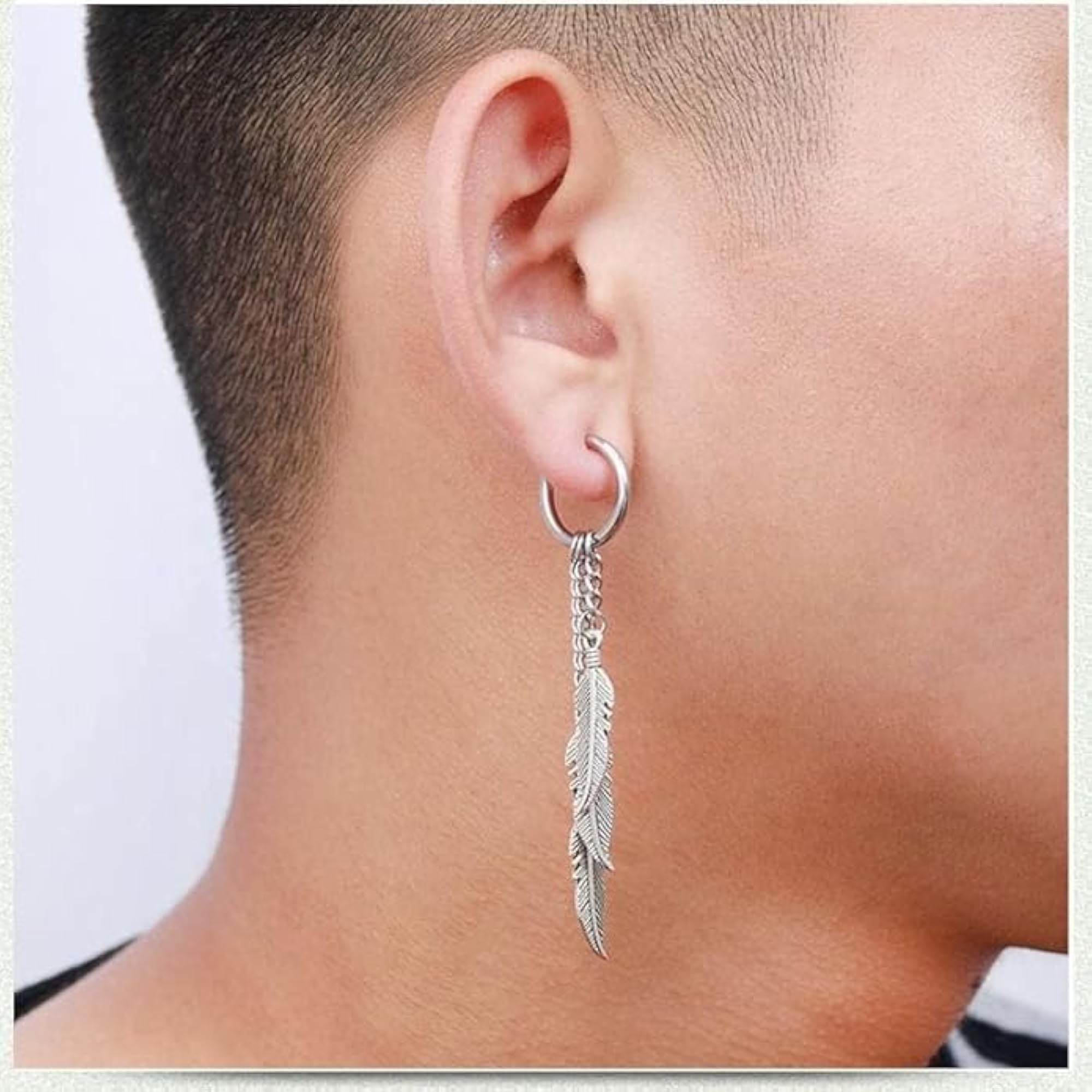 Silver Plated 'Urban Wing Legacy' Feather Hoop Dangle Earrings