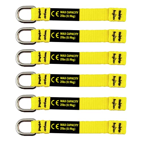 Image of BearTOOLS Yellow Flat D-Ring Tool Tail Tethers, 2-In-1 Application, Max Load 0.9KG, 12CM x 12MM (6, Yellow)
