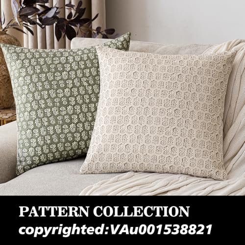 Image of Foindtower Set of 2 Decorative Neutral Floral Print Throw Pillow Covers Vintage Accent Farmhouse Cushion Covers Boho Home Decor for Sofa Chair Couch Bedroom Living Room,18x18 Inch,Ivory Beige