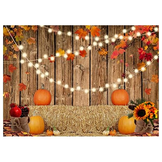 SJOLOON Fall Pumpkin Backdrop Wood Floor with Fall Leaves Background Thanksgiving Day Photo Backdrop for Baby Shower Party Decoration Studio Props 12344(7x5FT)