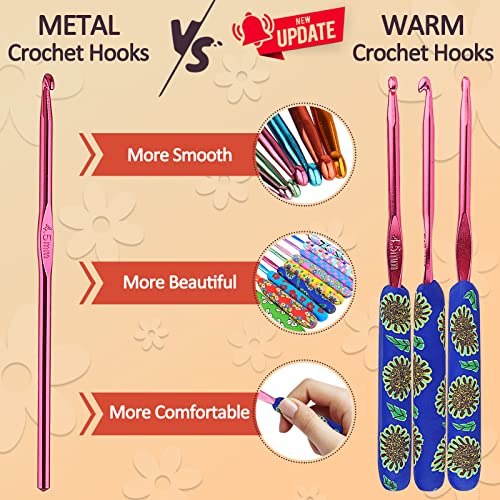 Coopay Warm Crochet Hooks Set, Multicolor, Aluminium and Soft Clay, 2.0mm-6.0mm, For Crocheting, Learning How to Crochet